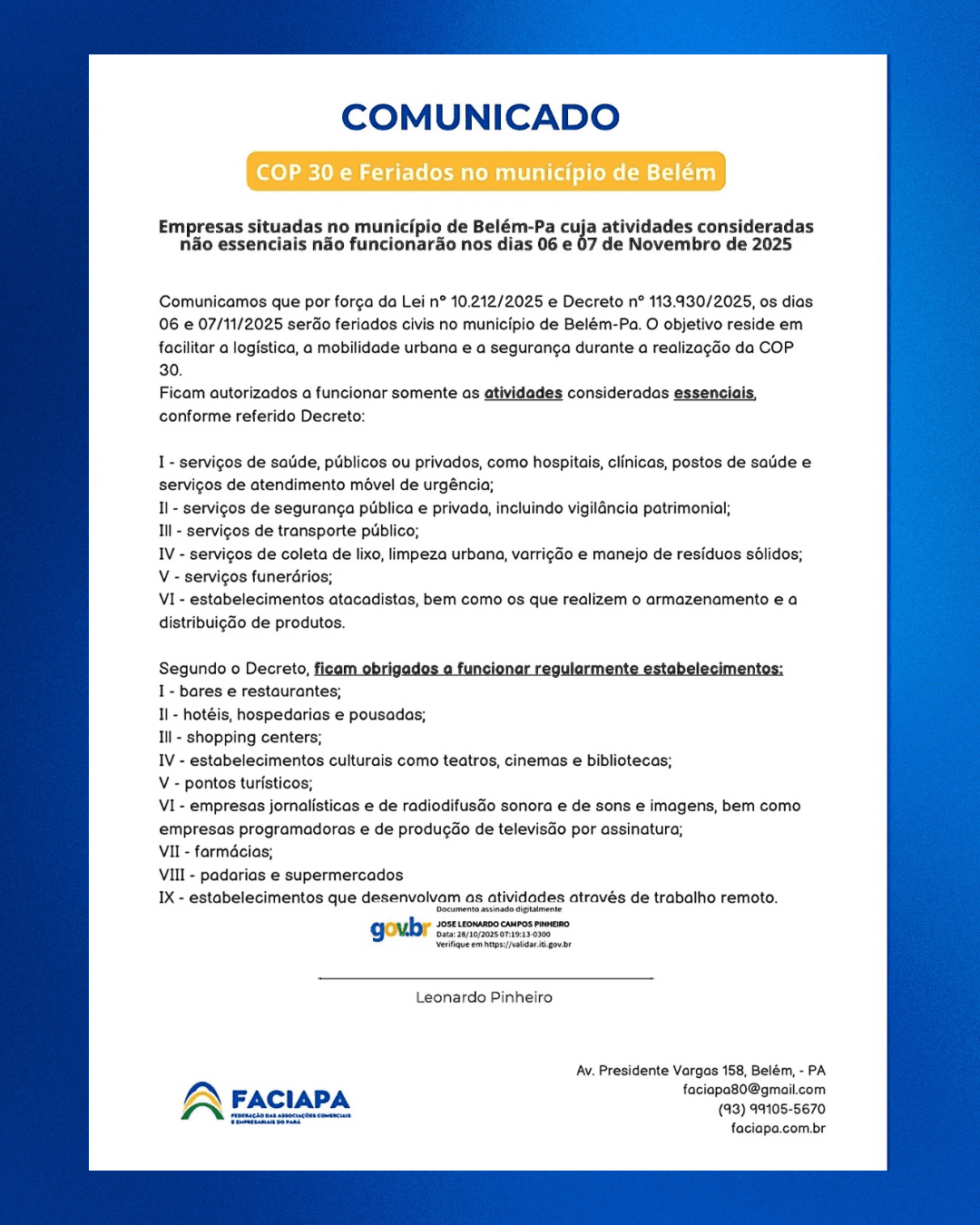  Post sobre Comunicado | COP30